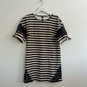 Striped Black and Cream Dress with Lace Accents Jill by Jill Stuart